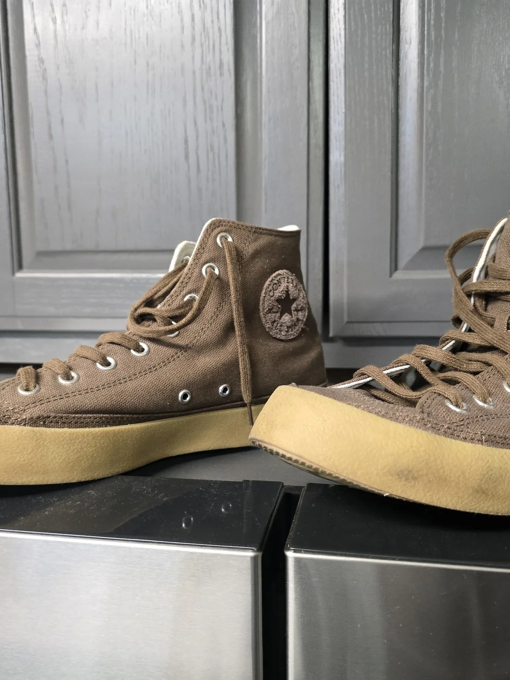 Converse Brown Canvas High-Top Sneakers with Gum Sole